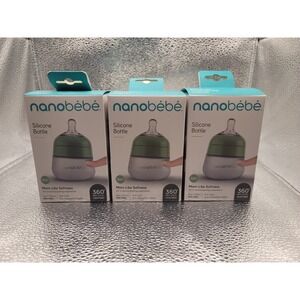 Nanobébé Silicone Baby Bottle 5oz/150ml AntiColic 360° Venting BPA Free Lot of 3